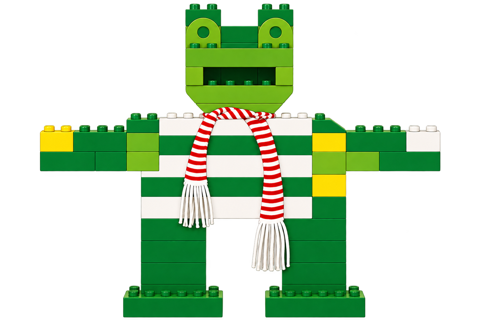 The green $FROG block character wearing a red-and-white striped scarf